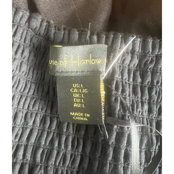 House Of Harlow Black Halter Smocked Linen Blend Bubble Hem Mini Dress Large - Picture 4 of 14